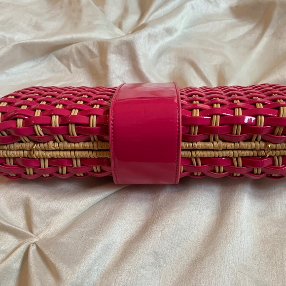 Tory Burch Pink/Tan Basketweave Clutch Handbag